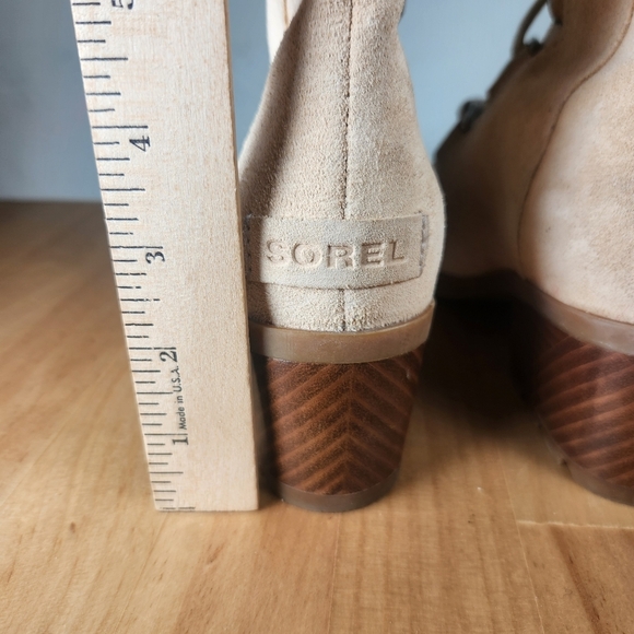 SOREL Women's Cate Lace Up Bootie Size 6.5 Beige Suede Combat Leather Shoes - Picture 11 of 11